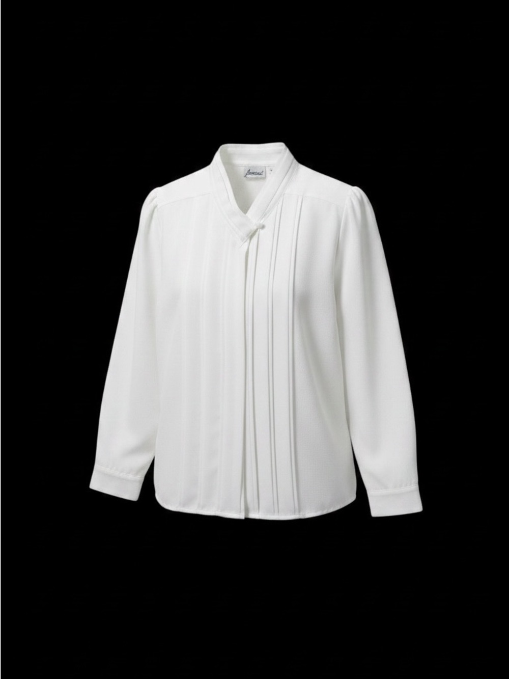 Joanna  White Pintuck V-Neck Pleated Blouse